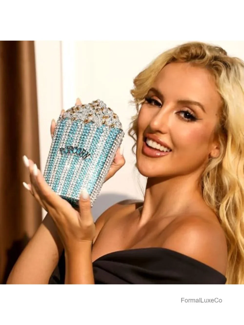 Mini Popcorn Crystal Clutch Bag Faux Leather Evening Handbag Rhinestone Prom